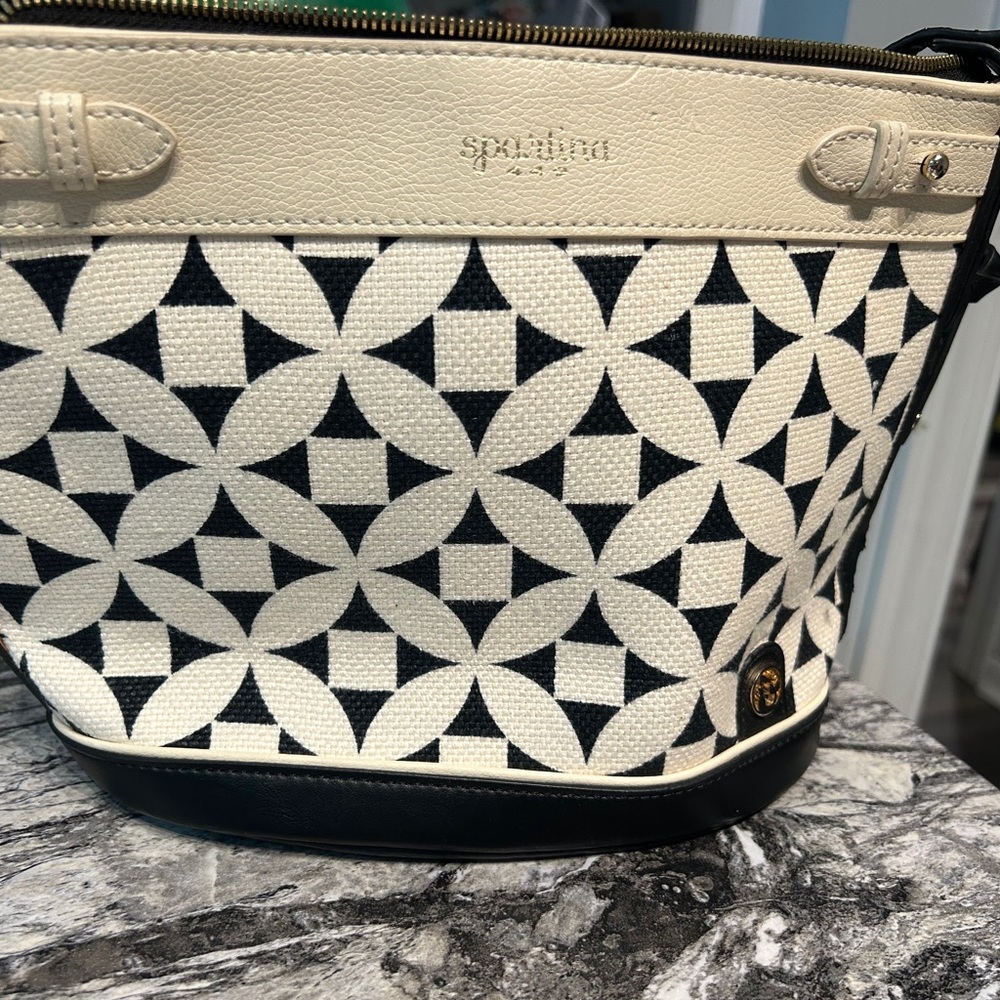 Spartina 449 Black and White Geometric Shoulder Bag genuine Leather